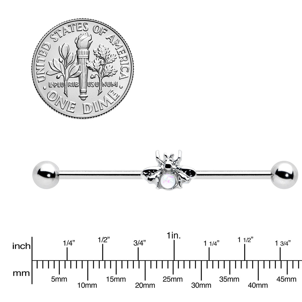 BodyCandy 14G White Faux Opal Bee Beautiful Insect Industrial Barbell 38mm — lifestyle context