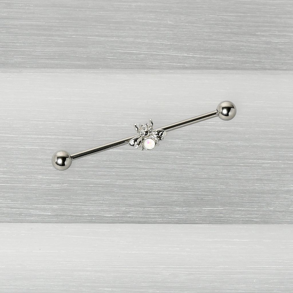 BodyCandy 14G White Faux Opal Bee Beautiful Insect Industrial Barbell 38mm — back view