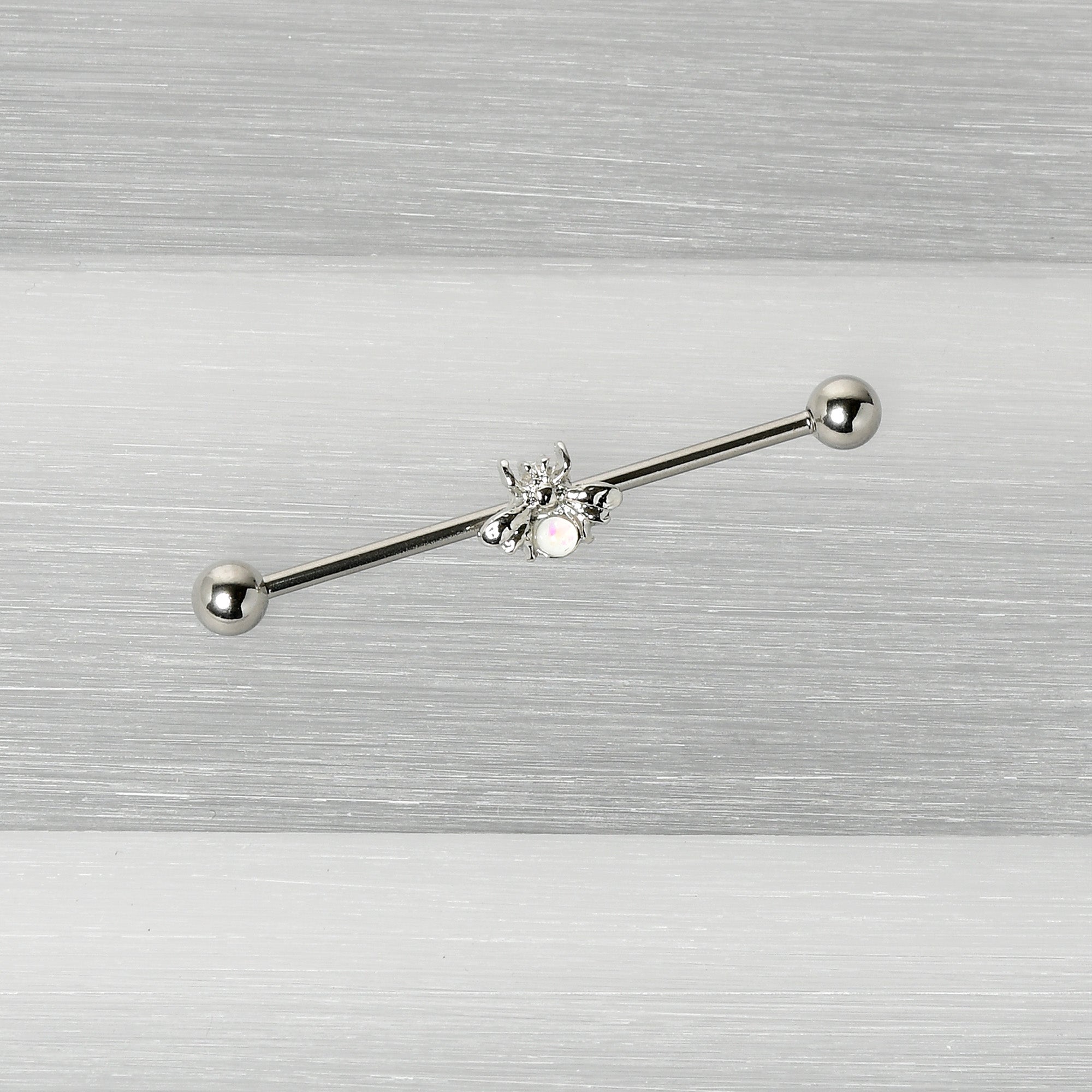 BodyCandy 14G White Faux Opal Bee Beautiful Insect Industrial Barbell 38mm — back view