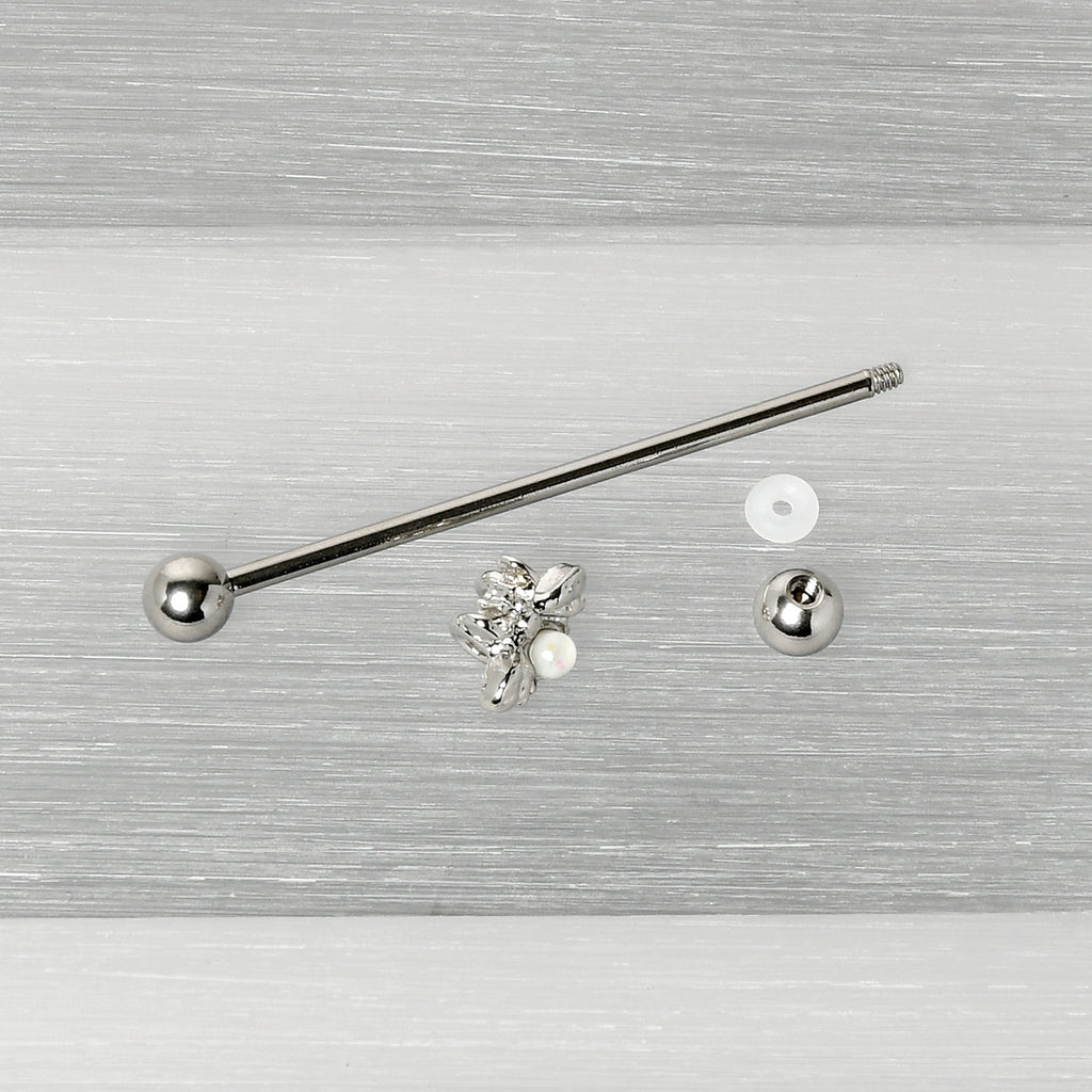 BodyCandy 14G White Faux Opal Bee Beautiful Insect Industrial Barbell 38mm — alternative angle