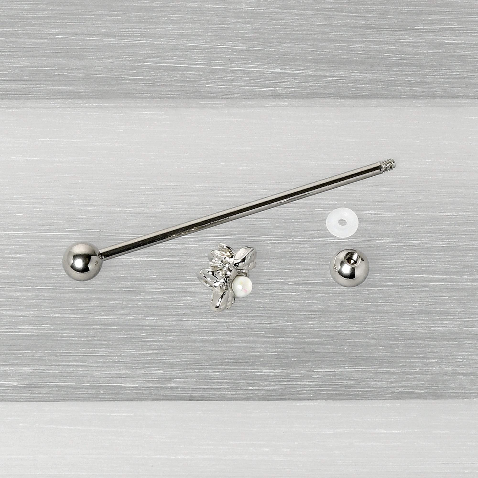 BodyCandy 14G White Faux Opal Bee Beautiful Insect Industrial Barbell 38mm — alternative angle