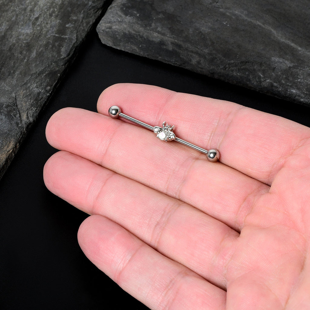 BodyCandy 14G White Faux Opal Bee Beautiful Insect Industrial Barbell 38mm — in-use photo