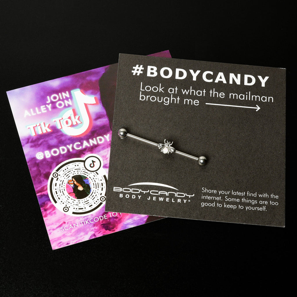 BodyCandy 14G White Faux Opal Bee Beautiful Insect Industrial Barbell 38mm — size reference