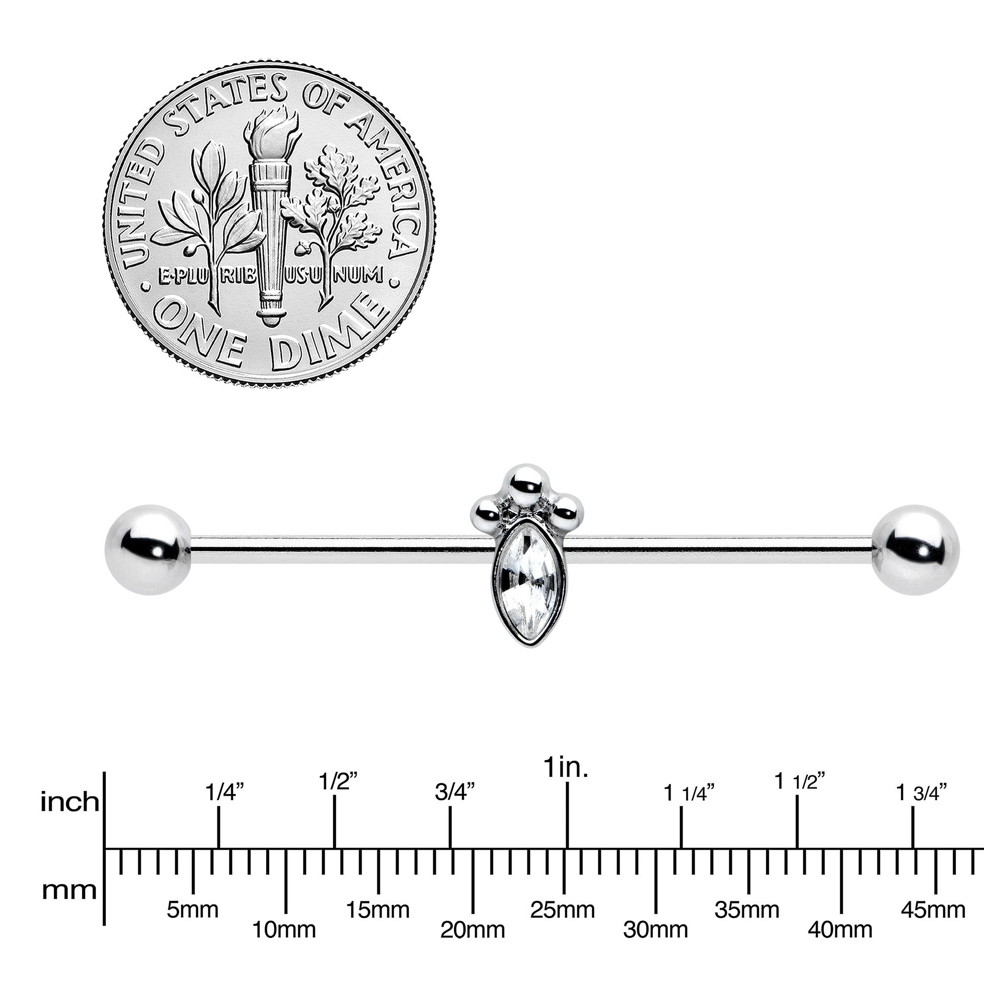 BodyCandy 14G Gem Deco Oval Industrial Barbell 38mm — back view