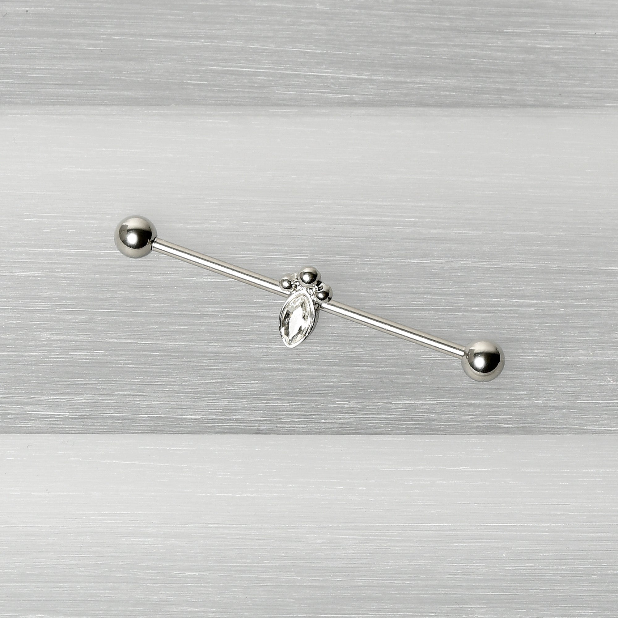 BodyCandy 14G Gem Deco Oval Industrial Barbell 38mm — in-use photo