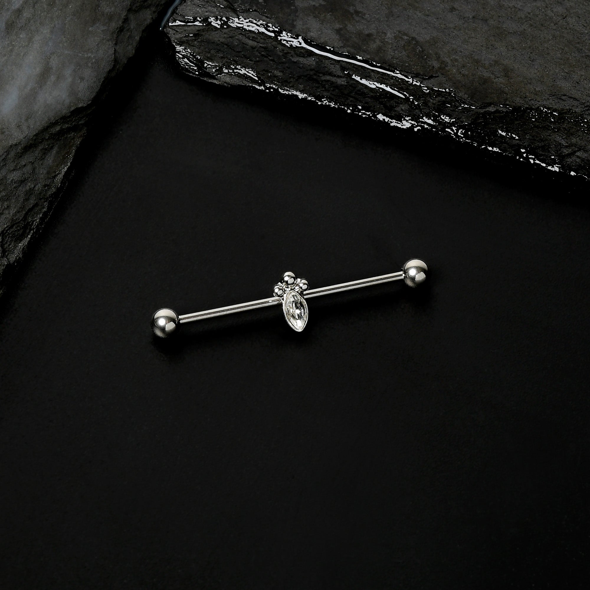 BodyCandy 14G Gem Deco Oval Industrial Barbell 38mm — size reference