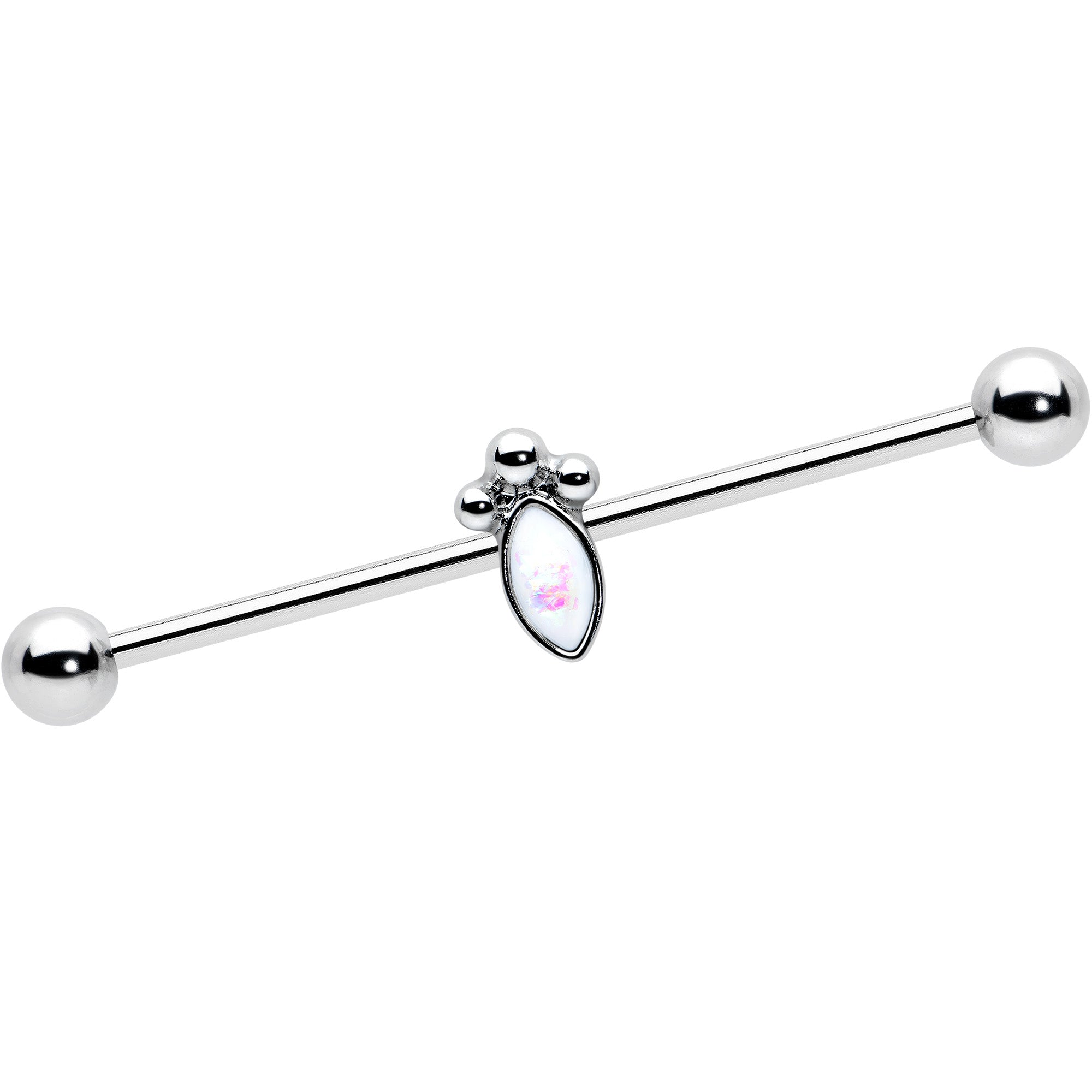 BodyCandy 14G White Faux Opal Deco Oval Industrial Barbell 38mm — main product shot
