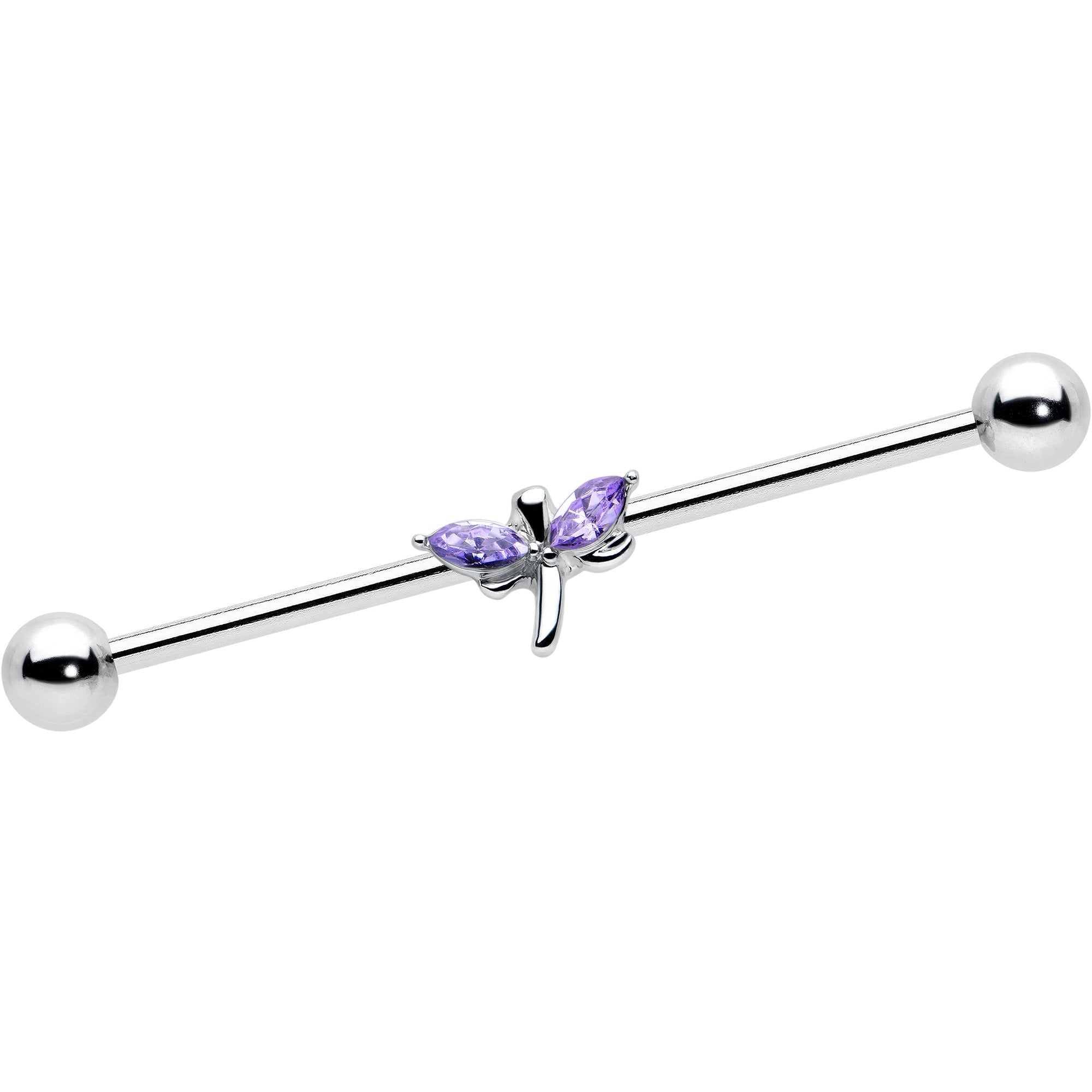 BodyCandy 14G Purple Gem Simple Stylized Dragonfly Industrial Barbell 38mm — main product shot