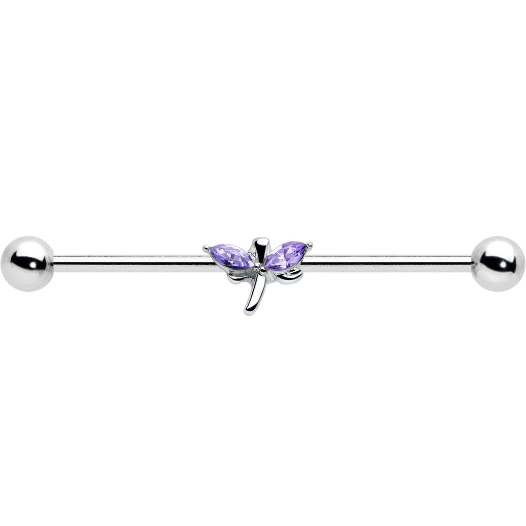 BodyCandy 14G Purple Gem Simple Stylized Dragonfly Industrial Barbell 38mm — detail close-up