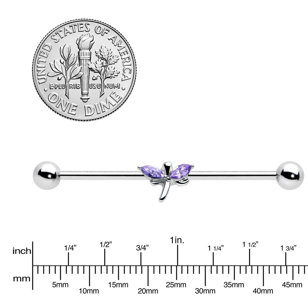 BodyCandy 14G Purple Gem Simple Stylized Dragonfly Industrial Barbell 38mm — lifestyle context