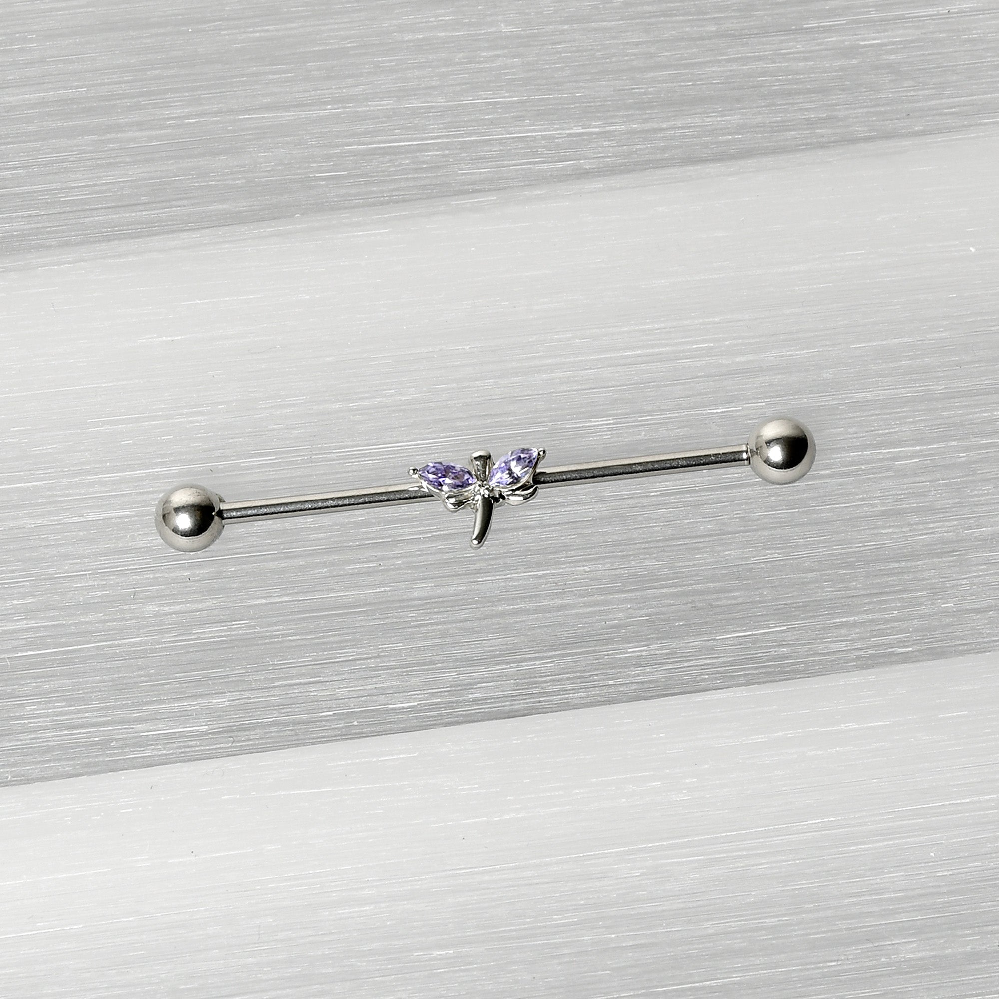 BodyCandy 14G Purple Gem Simple Stylized Dragonfly Industrial Barbell 38mm — back view
