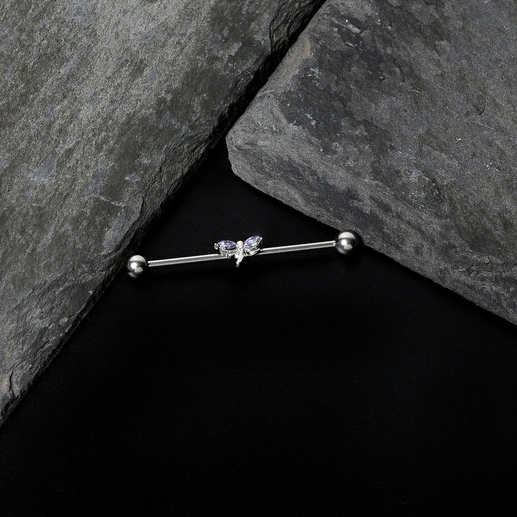 BodyCandy 14G Purple Gem Simple Stylized Dragonfly Industrial Barbell 38mm — alternative angle