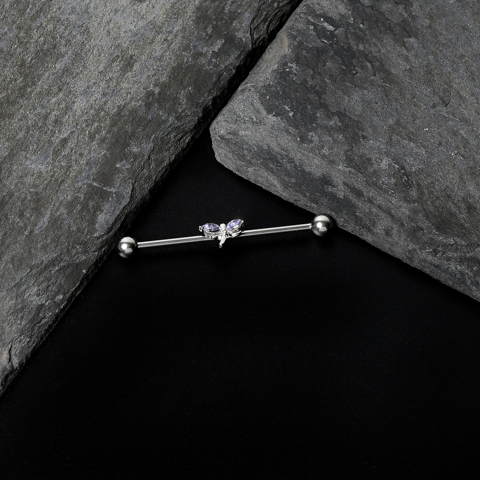 BodyCandy 14G Purple Gem Simple Stylized Dragonfly Industrial Barbell 38mm — alternative angle