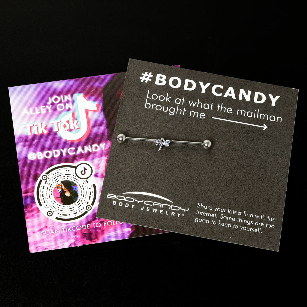 BodyCandy 14G Purple Gem Simple Stylized Dragonfly Industrial Barbell 38mm — size reference