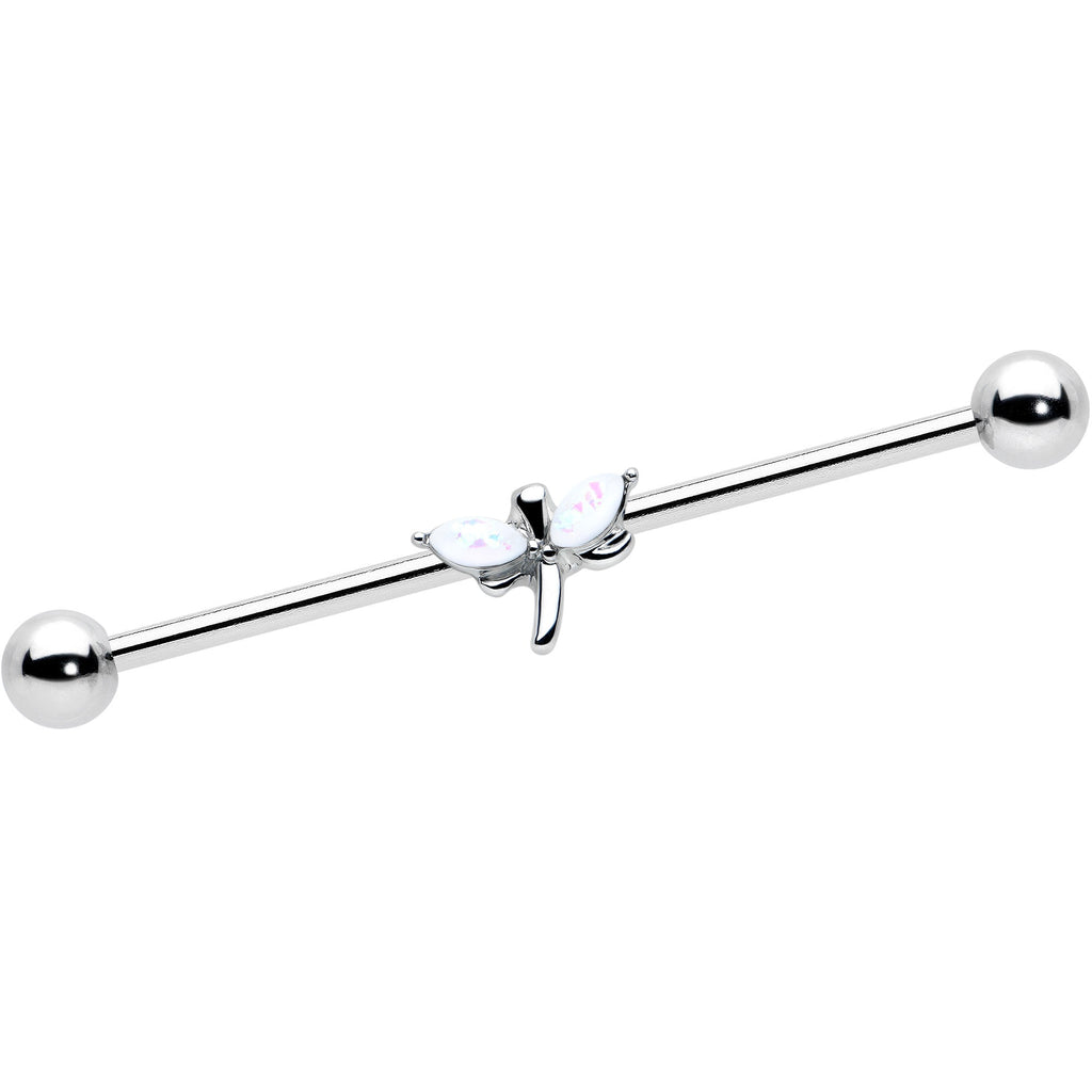 BodyCandy 14G White Faux Opal Simple Style Dragonfly Industrial Barbell 38mm — main product shot