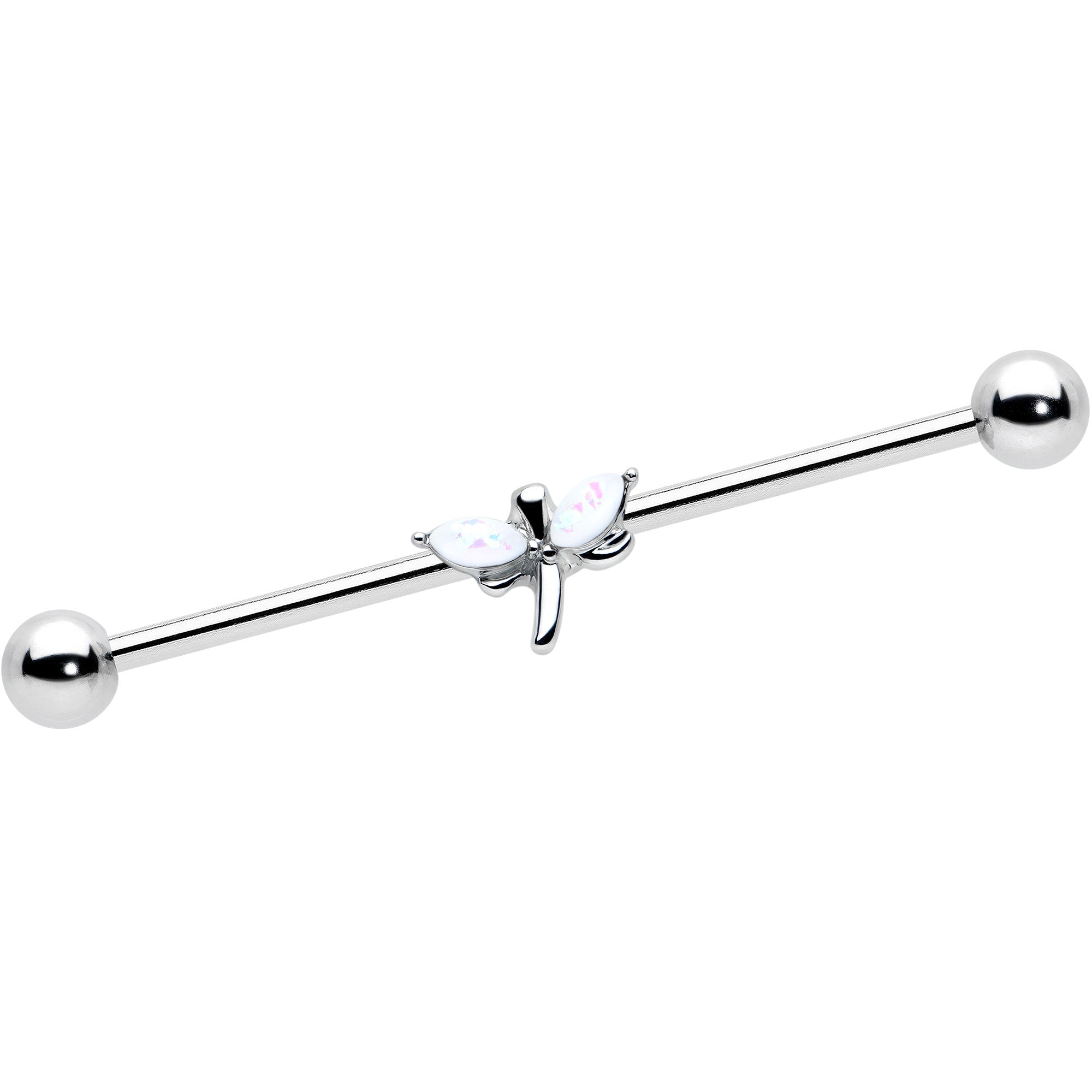 BodyCandy 14G White Faux Opal Simple Style Dragonfly Industrial Barbell 38mm — main product shot