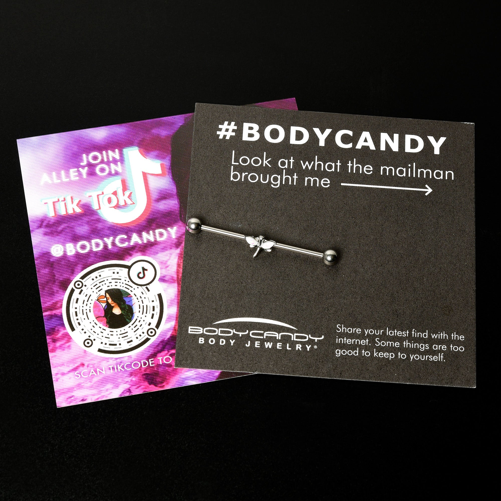 BodyCandy 14G White Faux Opal Simple Style Dragonfly Industrial Barbell 38mm — size reference