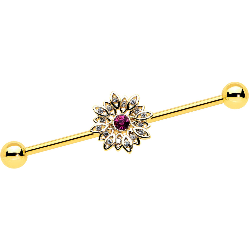 BodyCandy 14G Clear Pink Gem Gold Tone Starry Flower Industrial Barbell 38mm — main product shot