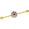 BodyCandy 14G Clear Pink Gem Gold Tone Starry Flower Industrial Barbell 38mm — main product shot