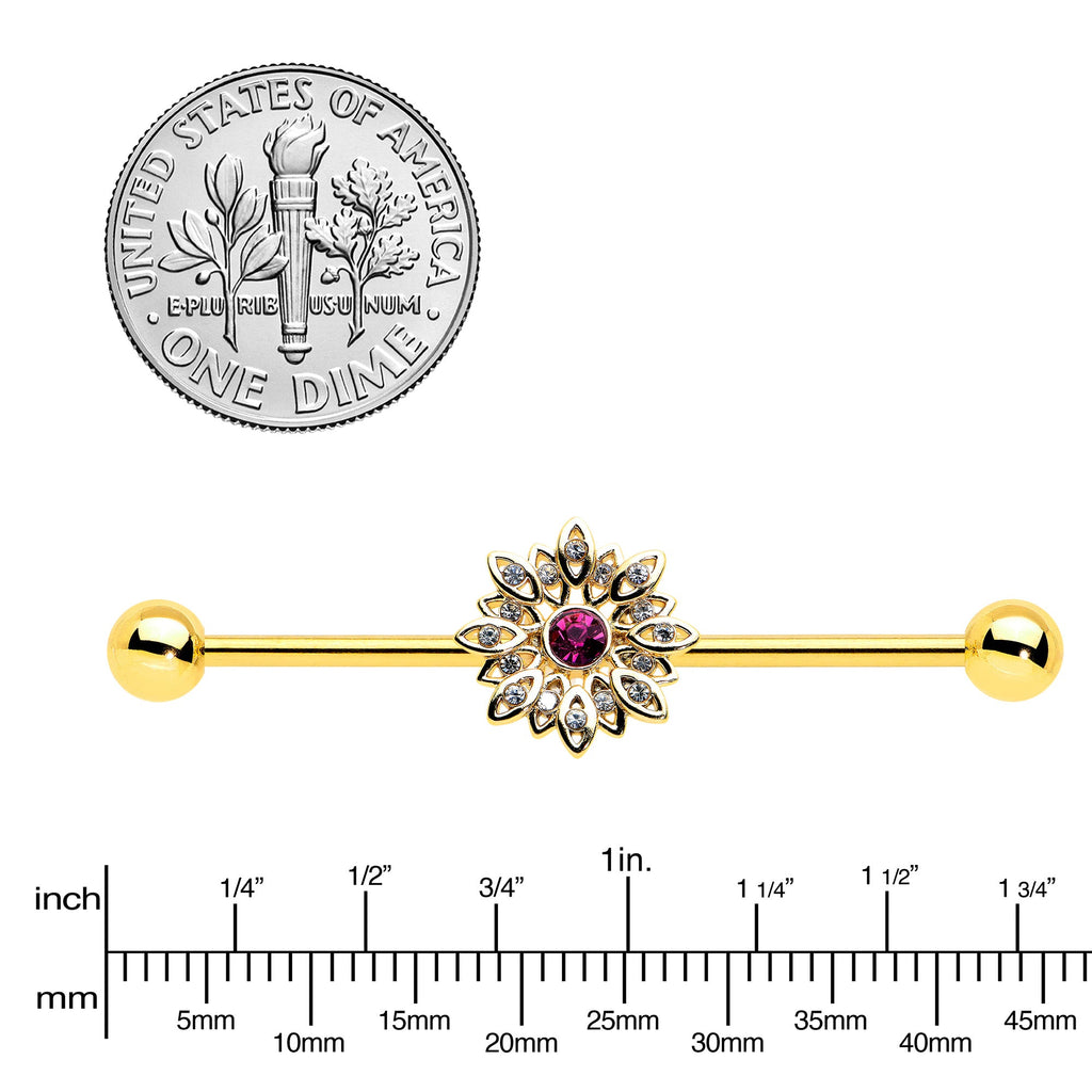 BodyCandy 14G Clear Pink Gem Gold Tone Starry Flower Industrial Barbell 38mm — lifestyle context