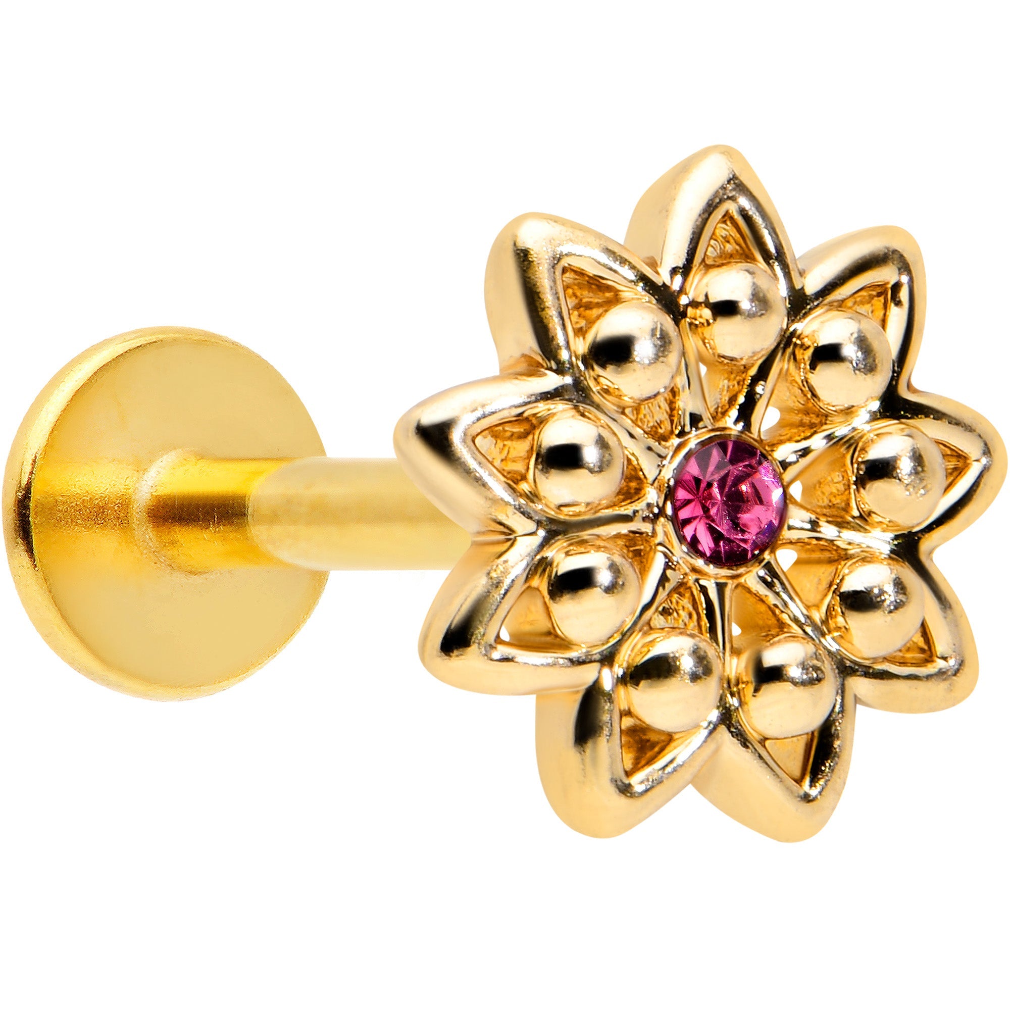 BodyCandy 16G 5/16 Pink Gem Gold Tone Starry Flower Labret Monroe Tragus — main product shot