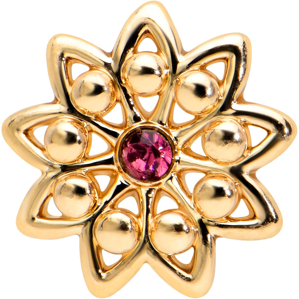 BodyCandy 16G 5/16 Pink Gem Gold Tone Starry Flower Labret Monroe Tragus — detail close-up