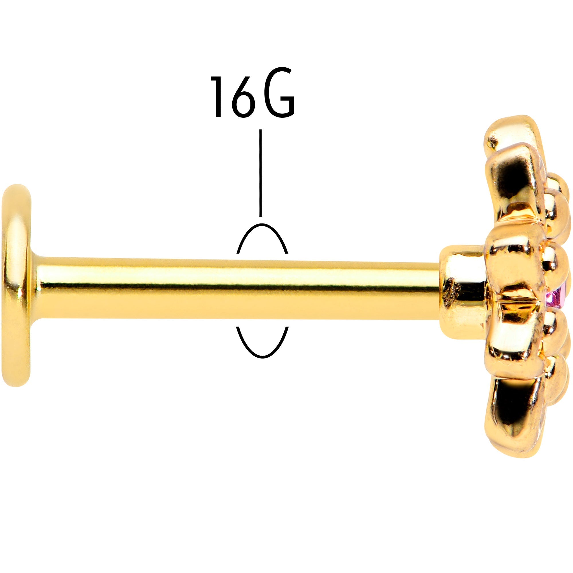 BodyCandy 16G 5/16 Pink Gem Gold Tone Starry Flower Labret Monroe Tragus — back view