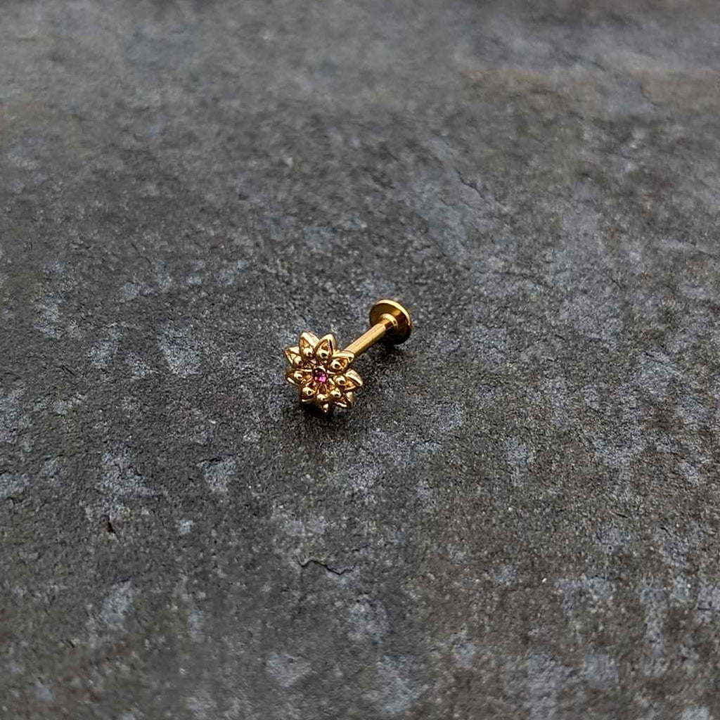 BodyCandy 16G 5/16 Pink Gem Gold Tone Starry Flower Labret Monroe Tragus — alternative angle