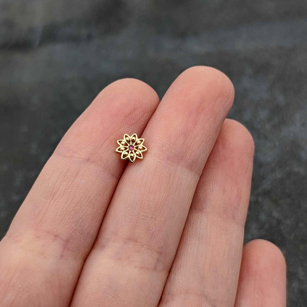 BodyCandy 16G 5/16 Pink Gem Gold Tone Starry Flower Labret Monroe Tragus — size reference