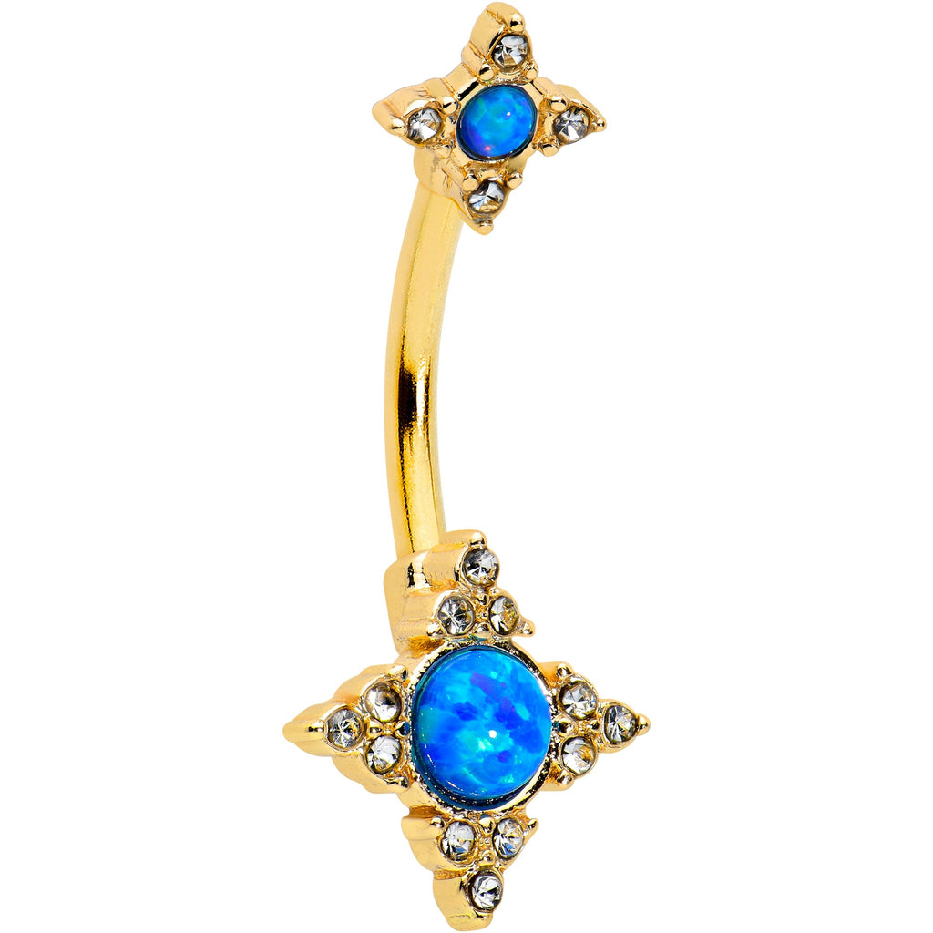 BodyCandy Blue Synthetic Opal Gold Tone Rhombus Duo Double Mount Belly Ring — main product shot