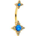 BodyCandy Blue Synthetic Opal Gold Tone Rhombus Duo Double Mount Belly Ring — main product shot