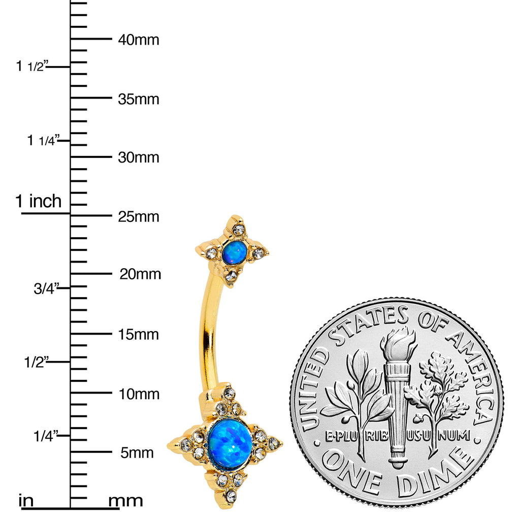 BodyCandy Blue Synthetic Opal Gold Tone Rhombus Duo Double Mount Belly Ring — detail close-up