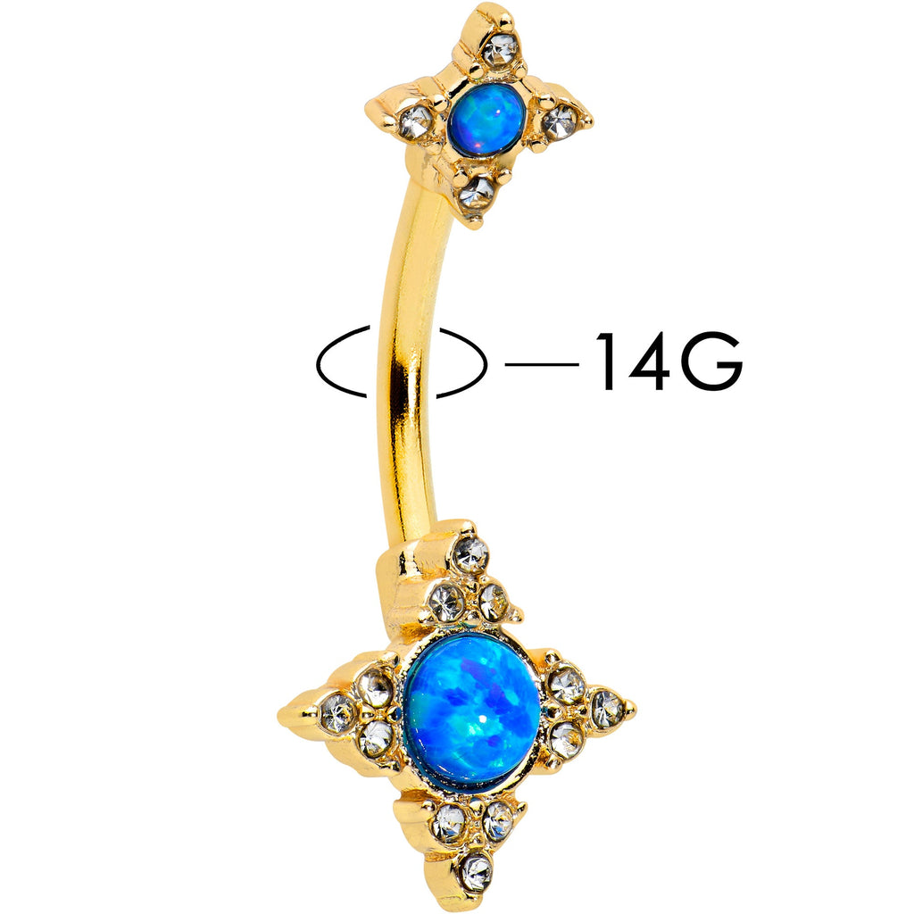 BodyCandy Blue Synthetic Opal Gold Tone Rhombus Duo Double Mount Belly Ring — lifestyle context