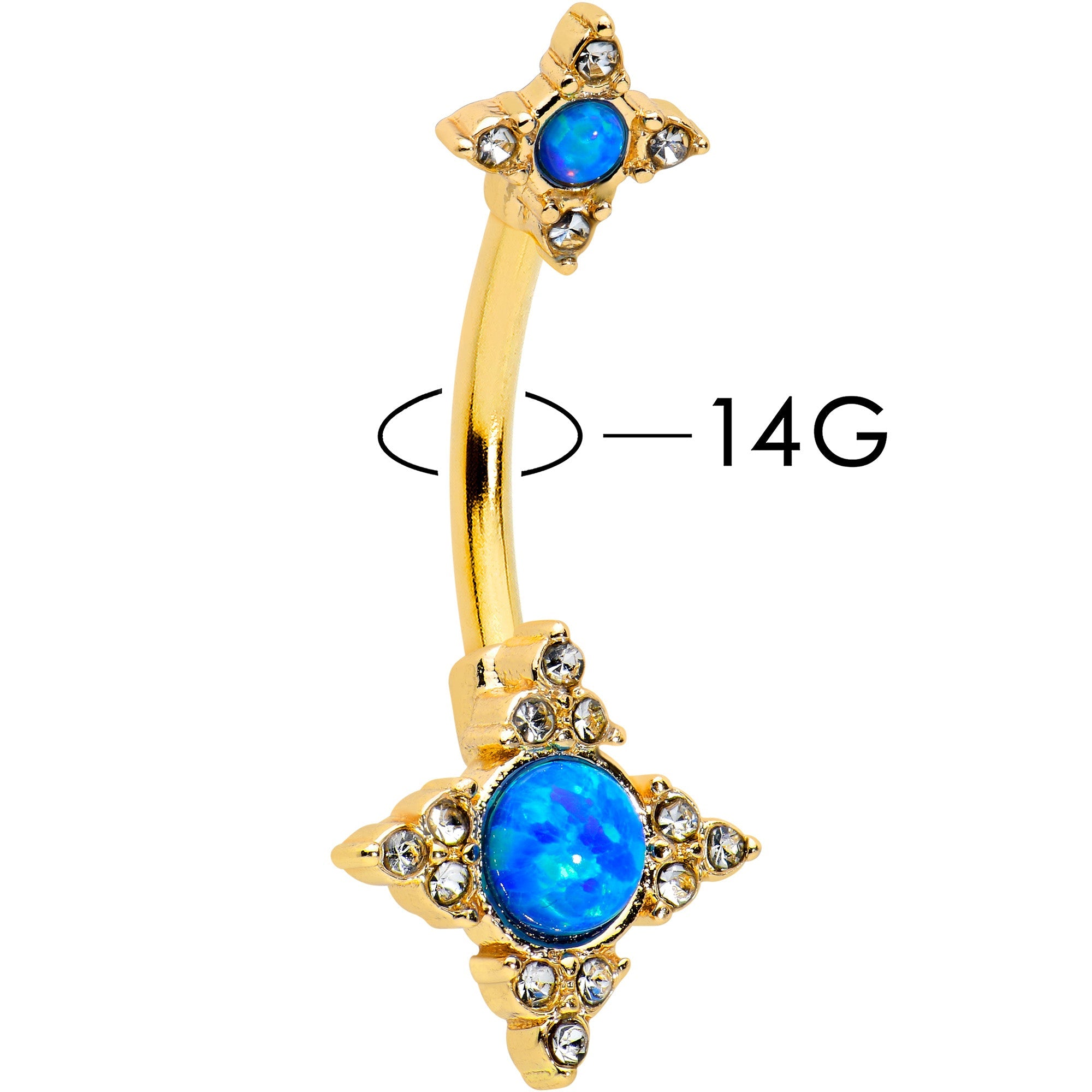 BodyCandy Blue Synthetic Opal Gold Tone Rhombus Duo Double Mount Belly Ring — lifestyle context