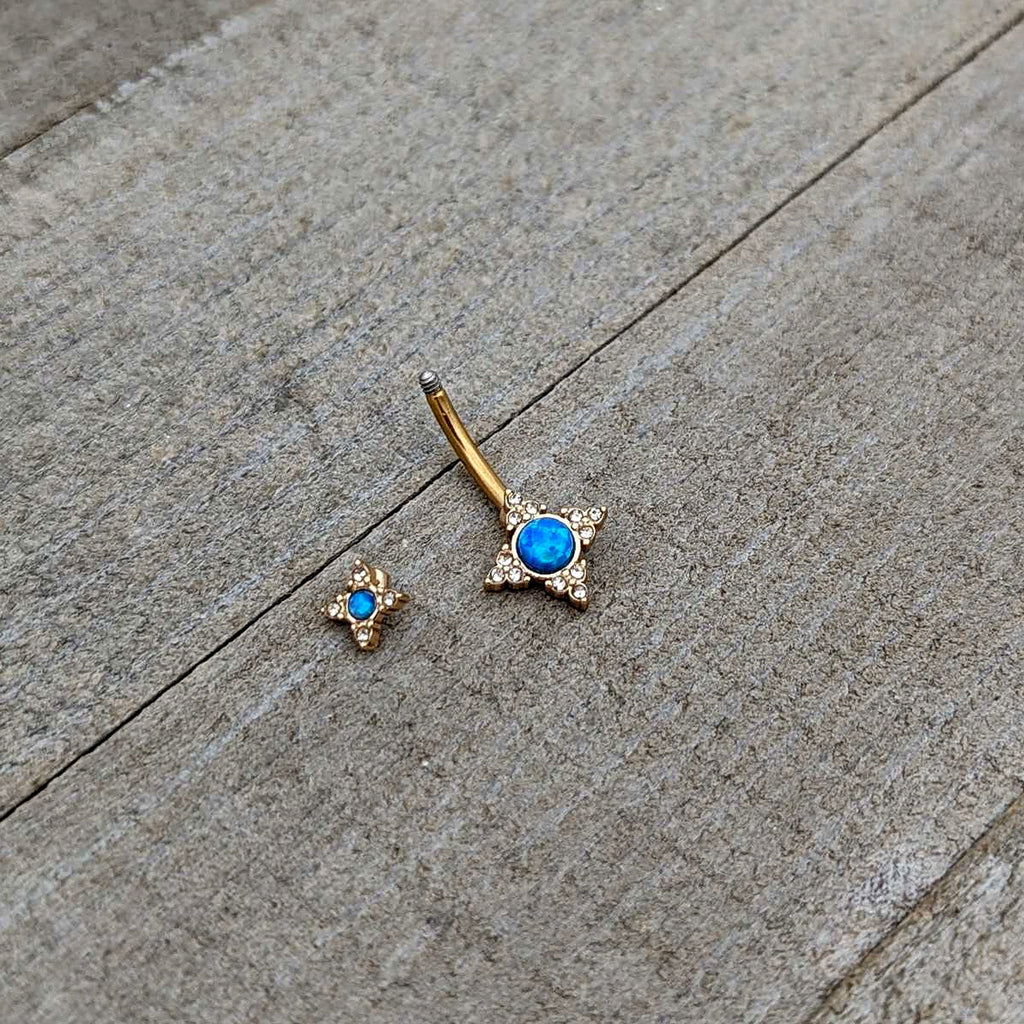 BodyCandy Blue Synthetic Opal Gold Tone Rhombus Duo Double Mount Belly Ring — alternative angle
