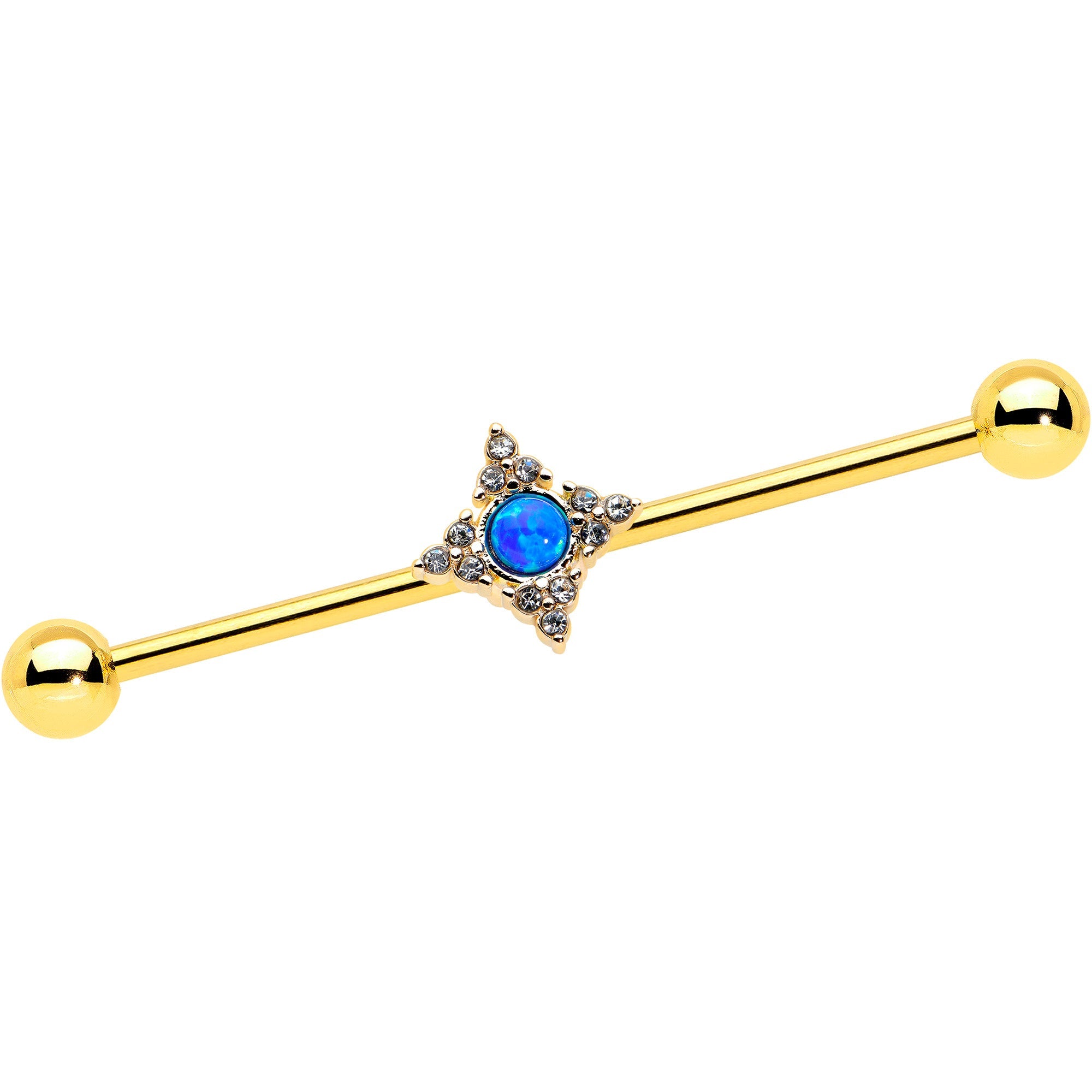 BodyCandy 14G Blue Synthetic Opal Gold Tone Rhombus Industrial Barbell 38mm — main product shot