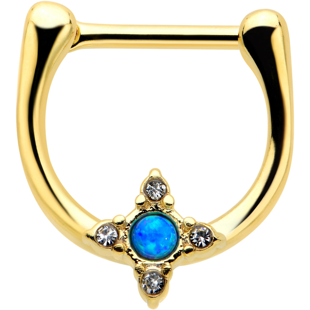 BodyCandy 16G 5/16 Blue Synthetic Opal Gold Tone Rhombus Cartilage Clicker — main product shot