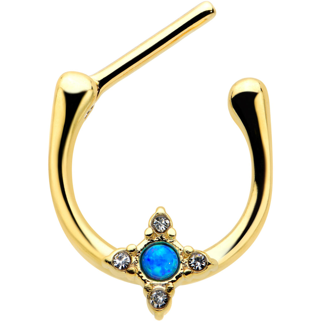 BodyCandy 16G 5/16 Blue Synthetic Opal Gold Tone Rhombus Cartilage Clicker — detail close-up