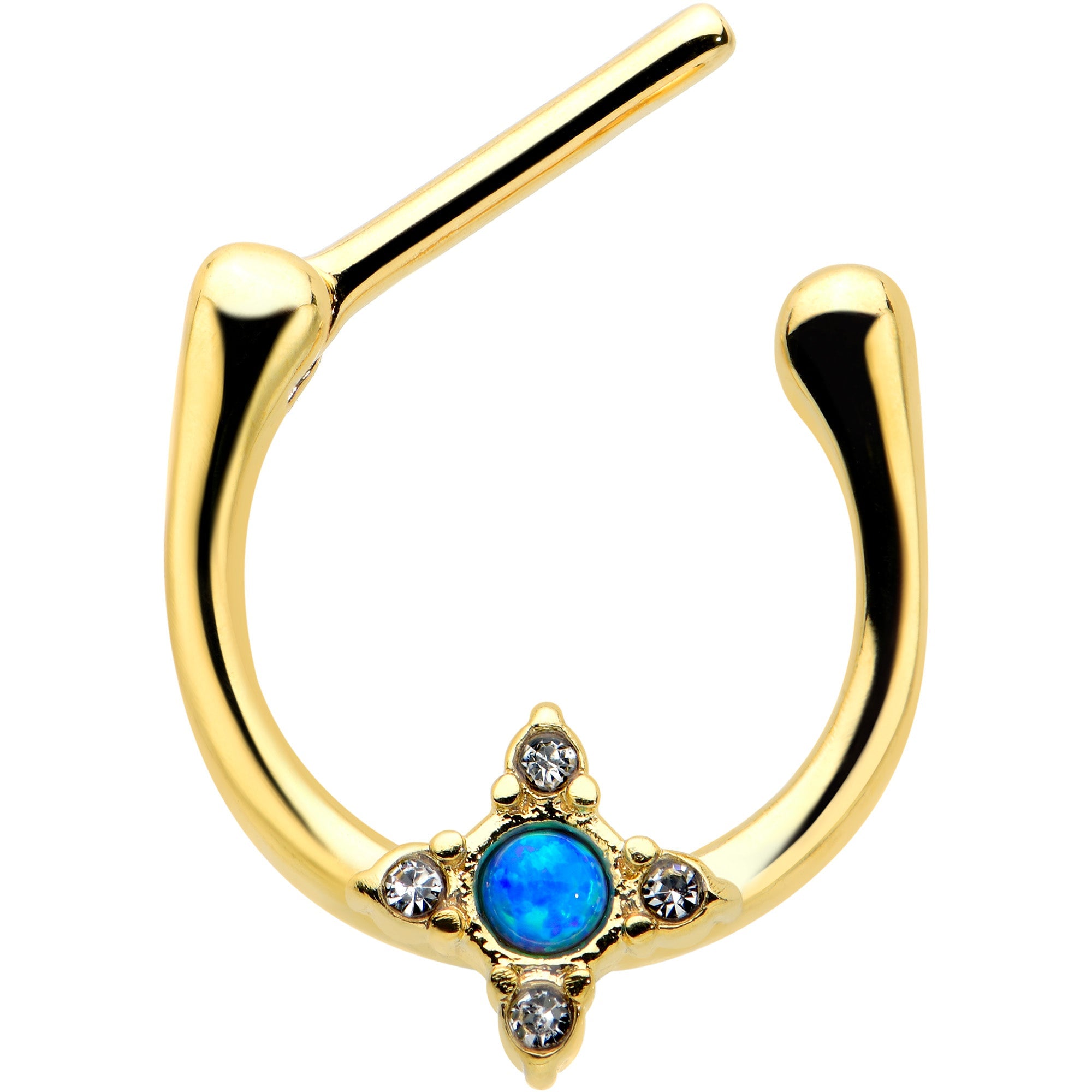 BodyCandy 16G 5/16 Blue Synthetic Opal Gold Tone Rhombus Cartilage Clicker — detail close-up