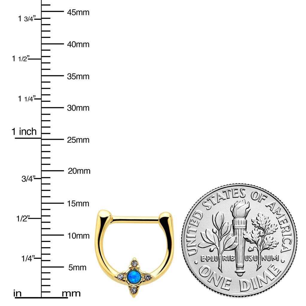 BodyCandy 16G 5/16 Blue Synthetic Opal Gold Tone Rhombus Cartilage Clicker — lifestyle context
