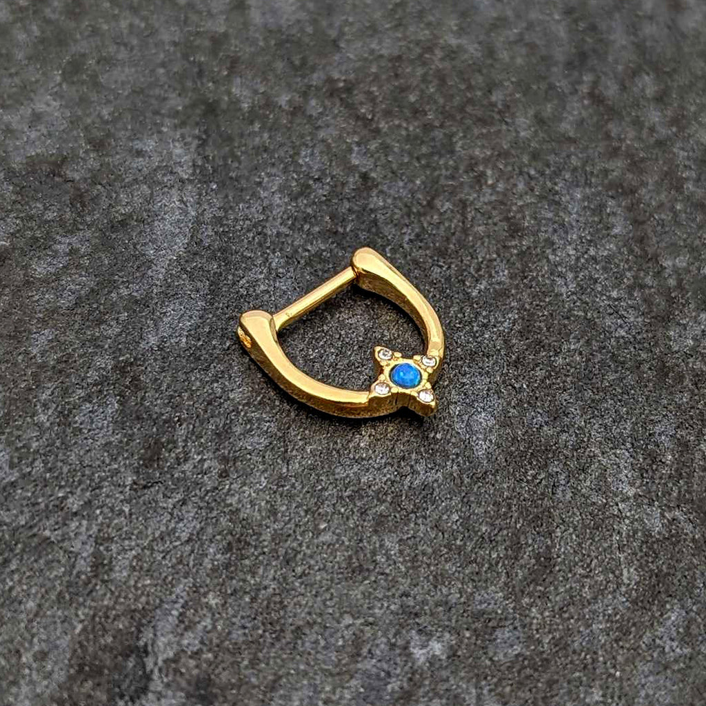 BodyCandy 16G 5/16 Blue Synthetic Opal Gold Tone Rhombus Cartilage Clicker — side view
