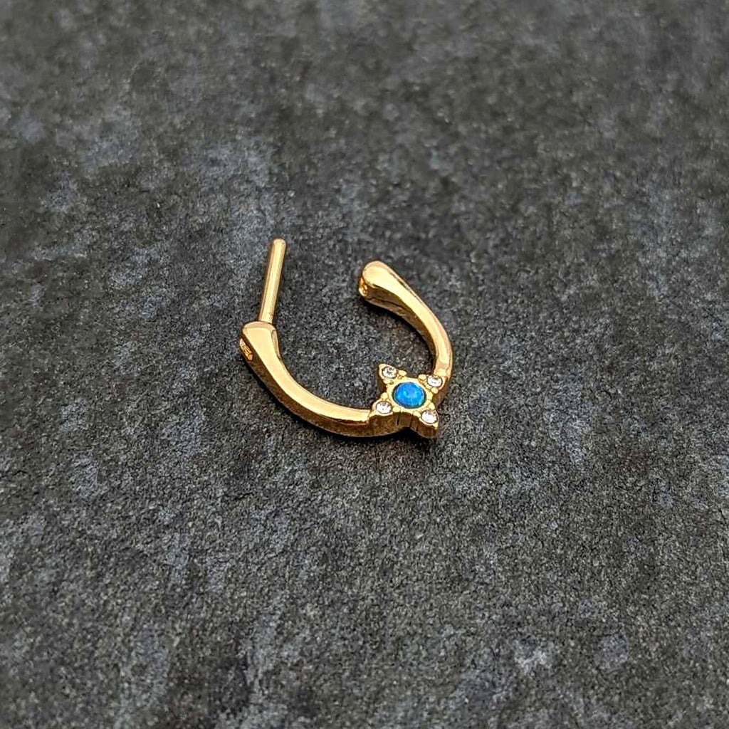 BodyCandy 16G 5/16 Blue Synthetic Opal Gold Tone Rhombus Cartilage Clicker — back view