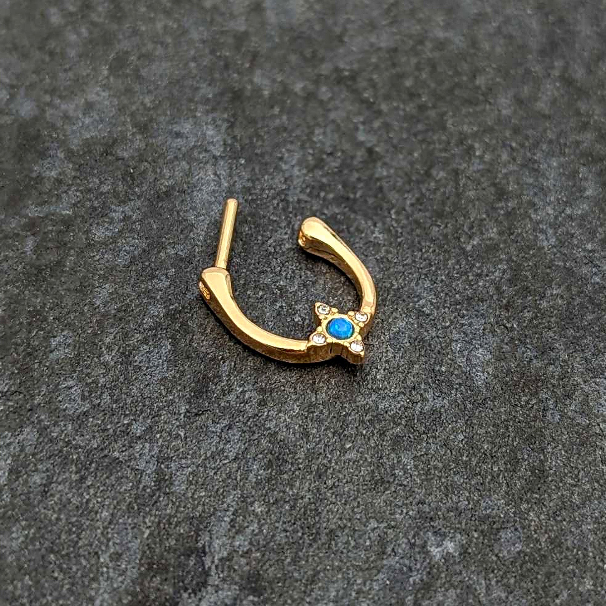 BodyCandy 16G 5/16 Blue Synthetic Opal Gold Tone Rhombus Cartilage Clicker — back view