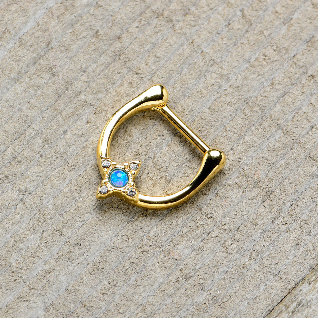 BodyCandy 16G 5/16 Blue Synthetic Opal Gold Tone Rhombus Cartilage Clicker — alternative angle