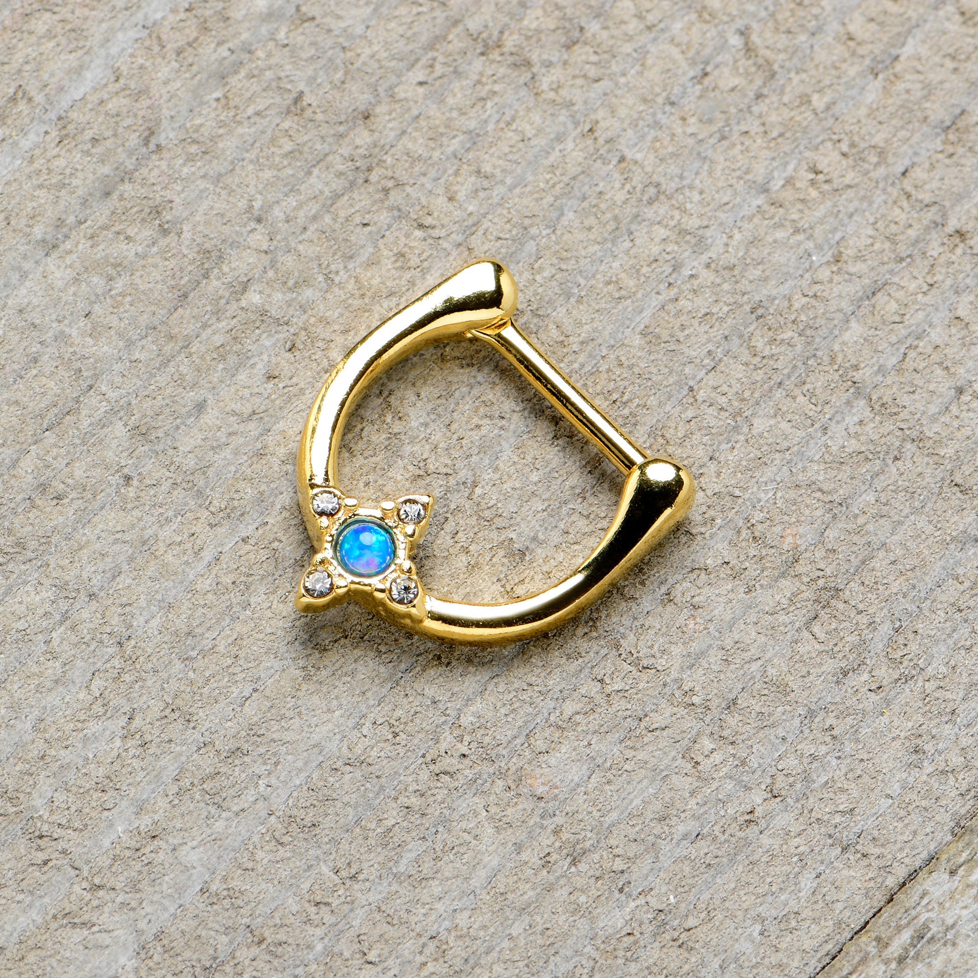 BodyCandy 16G 5/16 Blue Synthetic Opal Gold Tone Rhombus Cartilage Clicker — alternative angle
