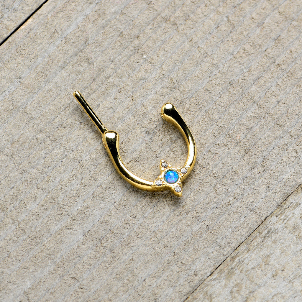 BodyCandy 16G 5/16 Blue Synthetic Opal Gold Tone Rhombus Cartilage Clicker — in-use photo
