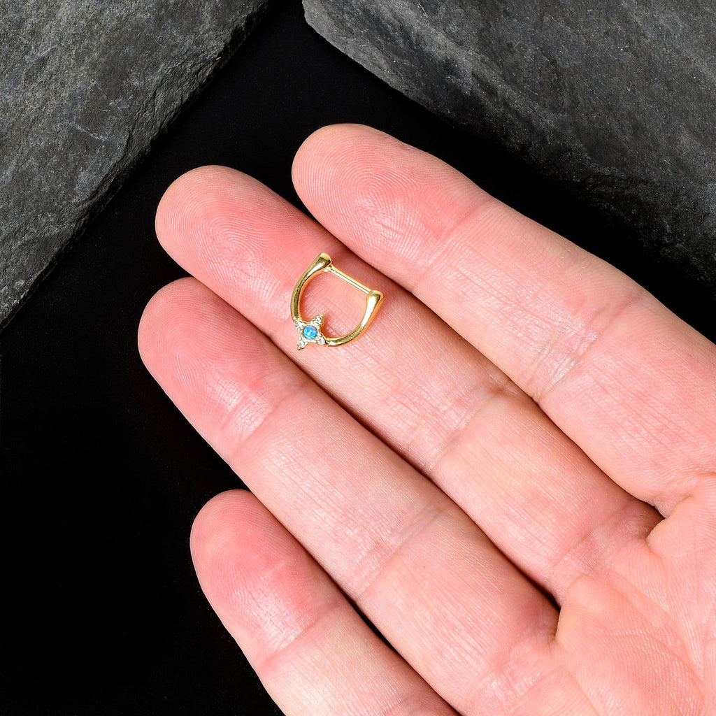 BodyCandy 16G 5/16 Blue Synthetic Opal Gold Tone Rhombus Cartilage Clicker — size reference