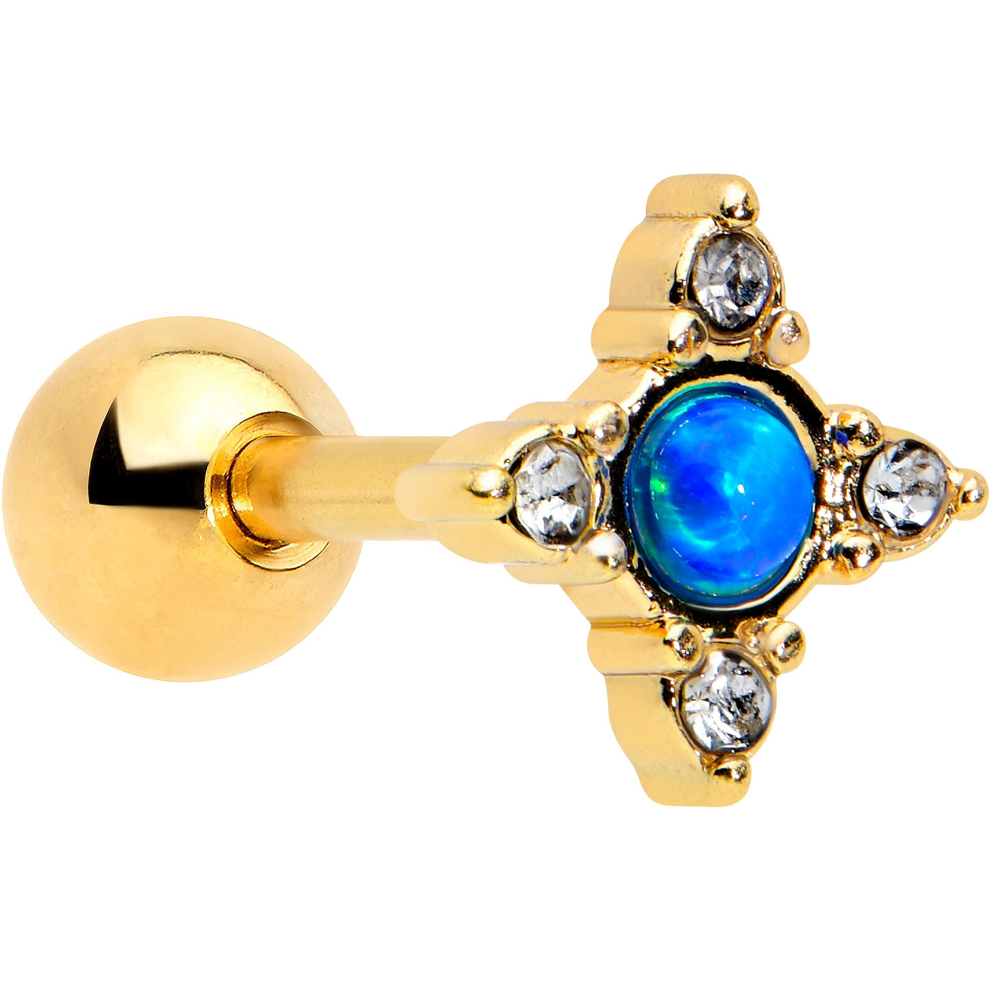 BodyCandy 16G 1/4 Blue Synthetic Opal Gold Tone Rhombus Cartilage Earring — main product shot