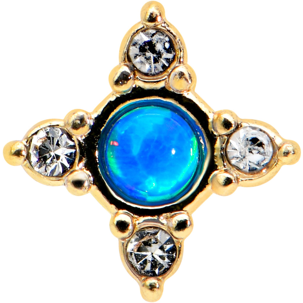 BodyCandy 16G 1/4 Blue Synthetic Opal Gold Tone Rhombus Cartilage Earring — detail close-up