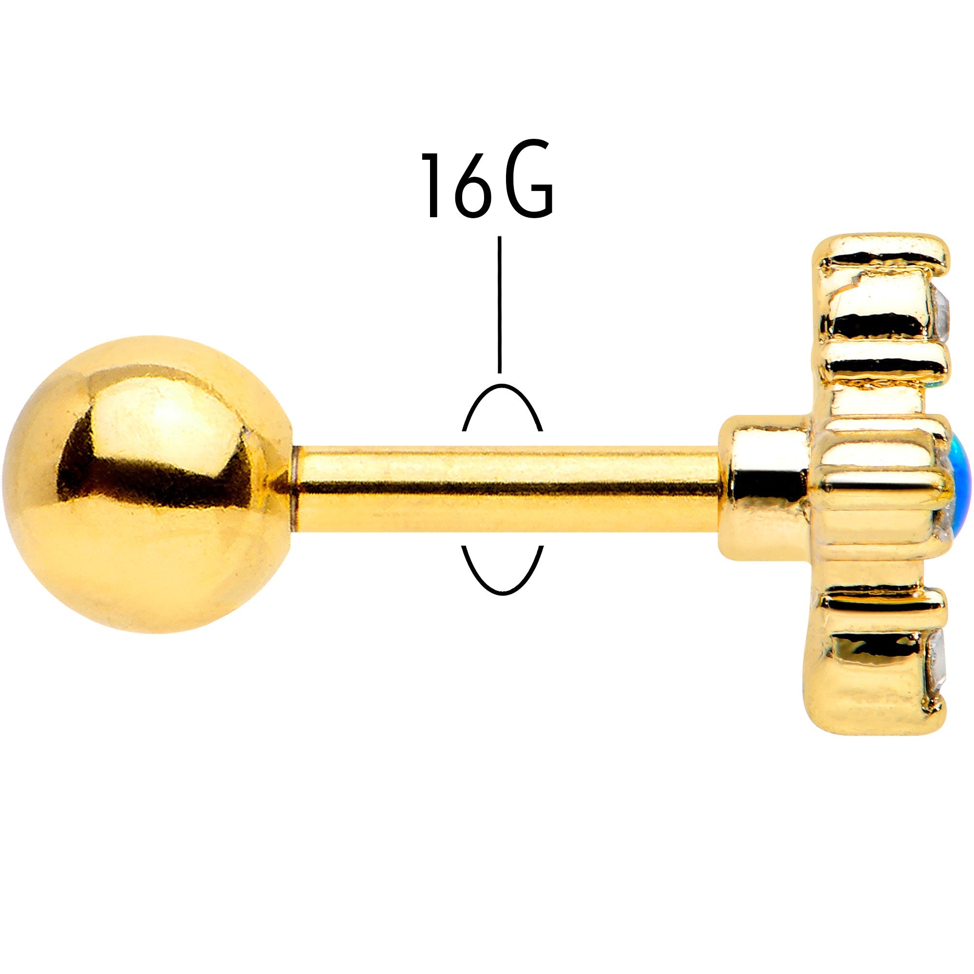 BodyCandy 16G 1/4 Blue Synthetic Opal Gold Tone Rhombus Cartilage Earring — back view